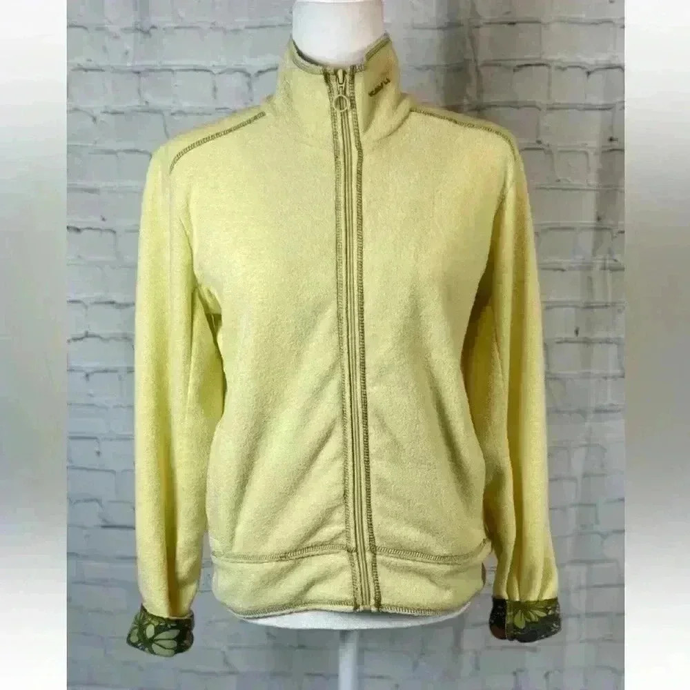 Women's KAVU Yellow Floral Full Zip Fleece Sherpa‎ Jacket Size XS Outdoors